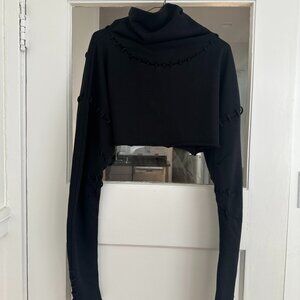 ALO Splice Long Sleeve Top Cropped Funnel Neck Sweatshirt with Lace up Detail